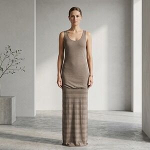 Victoria's Secret Tank Maxi Dress Womens Sz L Linen Blend Taupe Semi Sheer Beach